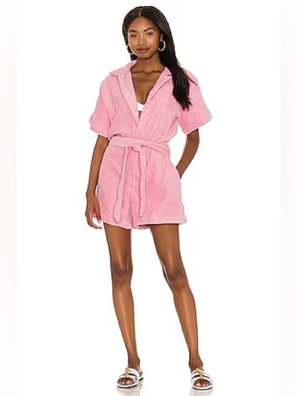 Terry Belted Romper in Pink